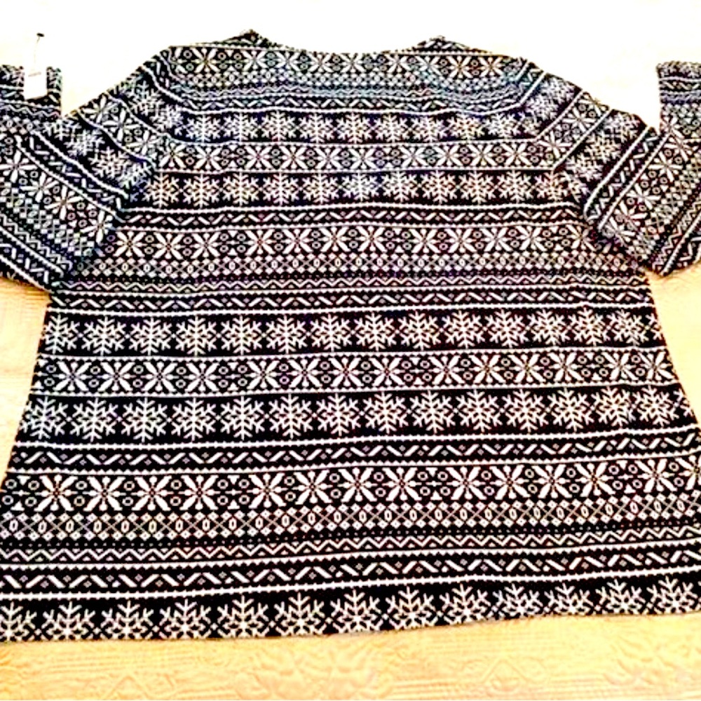 Talbots NWT Women's 2X Black & White Cotton/Spandex Fair Isle Knit Top